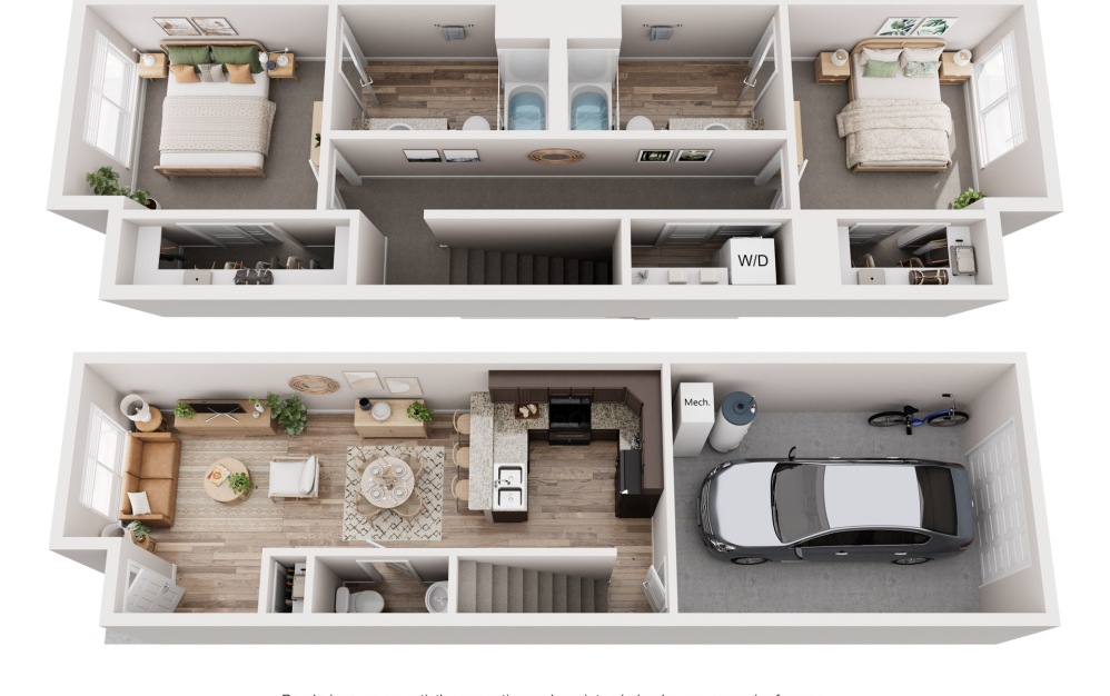 Barcelona - 2 bedroom floorplan layout with 2.5 bathrooms and 1150 square feet (Floor 3)