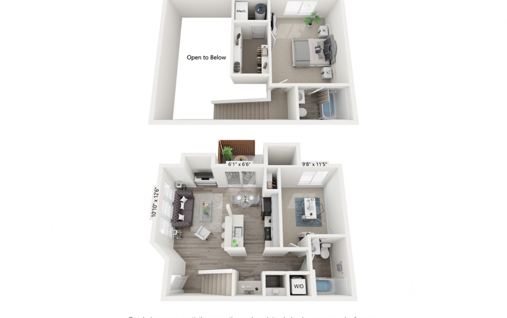 Bordeaux  - 2 bedroom floorplan layout with 2 baths and 960 to 980 square feet. (Floor 3)