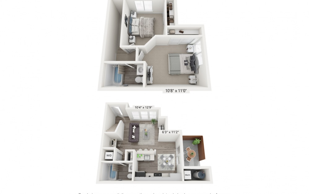Bristol - 2 bedroom floorplan layout with 2 baths and 880 square feet. (Floor 3)